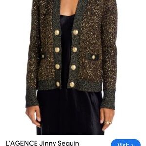 L'AGENCE Sequin Blazer with Gold Accents